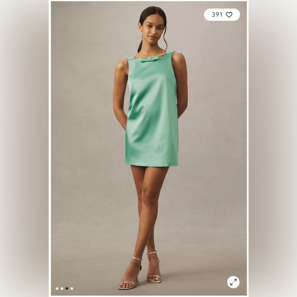 NWT Anthropologie BHLDN Zara Square-Neck Bow Satin Mini Dress XS